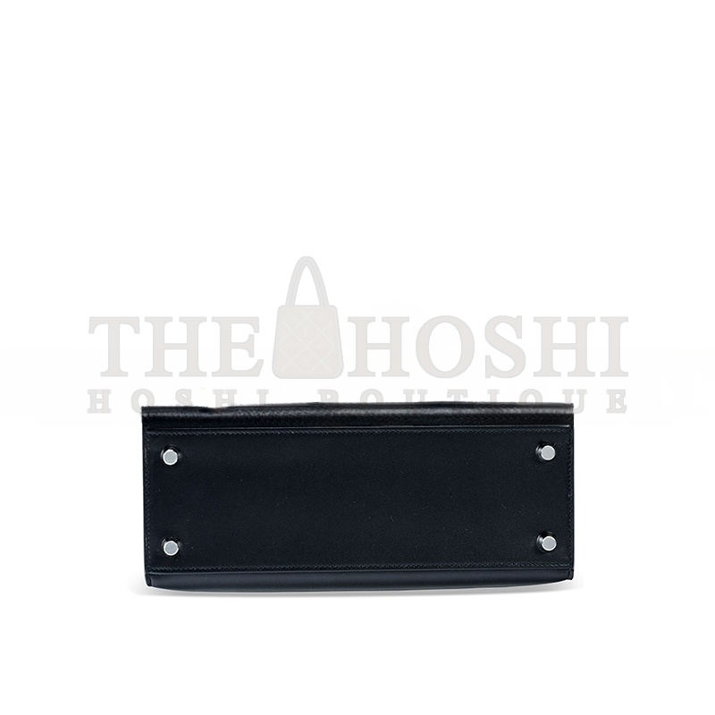 H**me5 A BLACK TADELAKT KELLY 25 BOX WITH PALLADIUM HARDWARE (25*17*7cm) Master Quality
